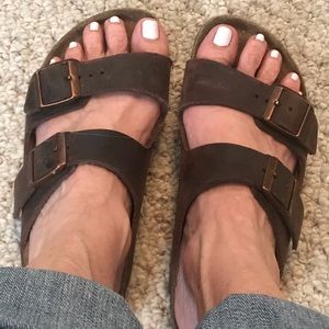 Beautiful Nubuck Birkenstocks. Copper Hardware